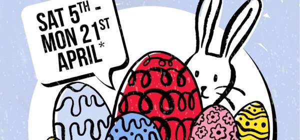 Colourful Easter Hunt poster featuring eggs and bunny