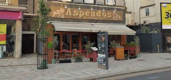 Exterior of Aspendos Dover with outside seating