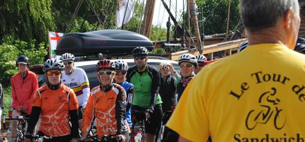 Group of cyclists at start of a race