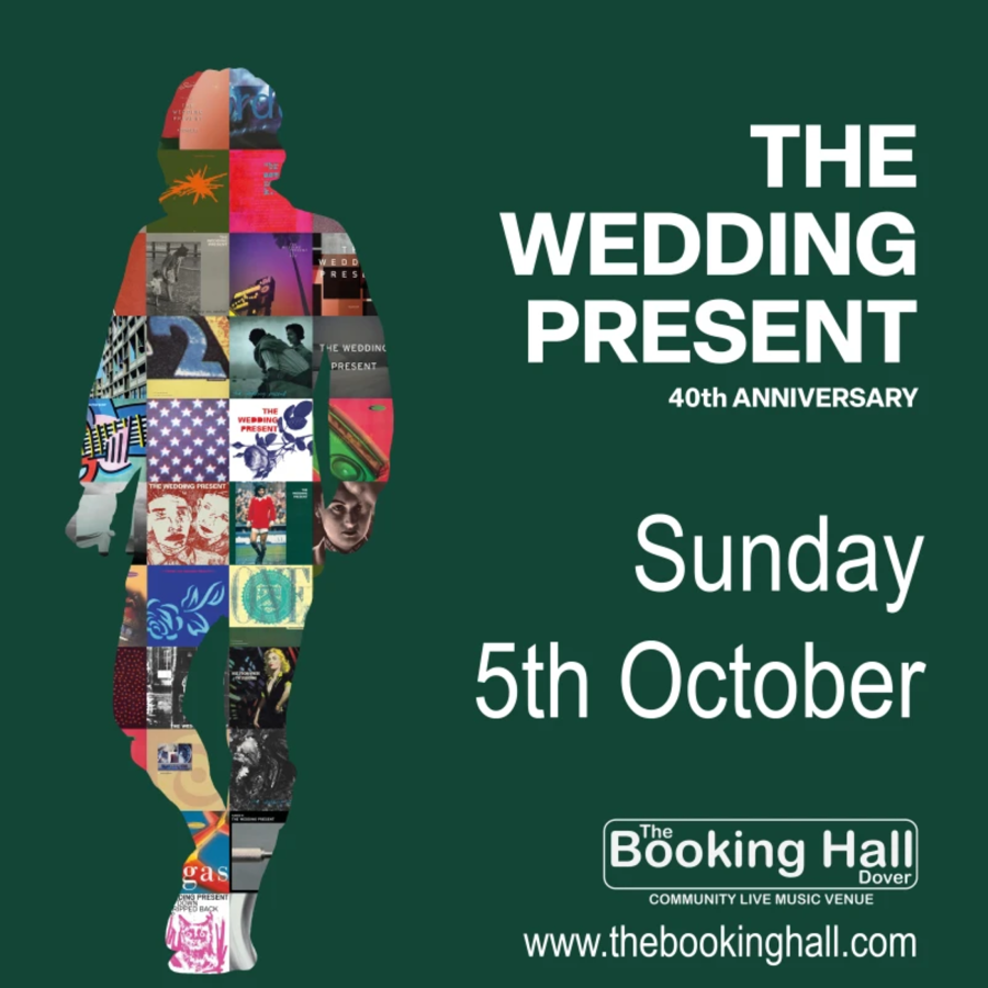 Outline of a person made up of different images advertising the band The Wedding Present.