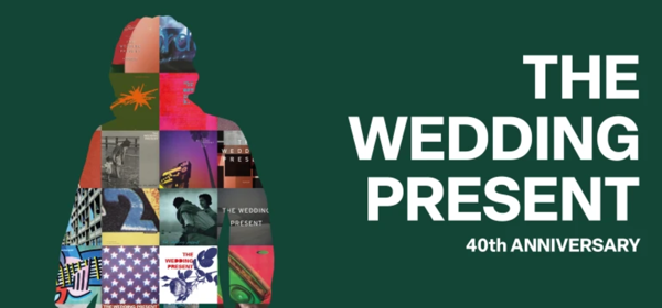 Outline of a person made up of different images advertising the band The Wedding Present.